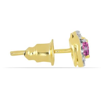 BUY 14K GOLD EARRINGS WITH DIAMONDS AND PINK TOPAZ NATURAL GEMSTONE